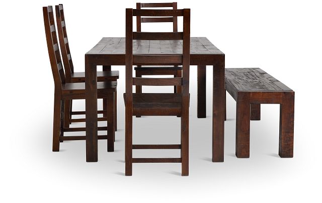 Seattle Dark Tone Rect Table, 4 Chairs & Bench