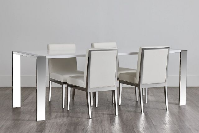 Neo White Rect Table & 4 Metal Chairs (2)