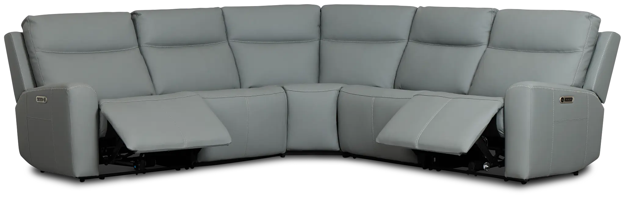 Flexsteel Sterling Blue Lthr/vinyl Small Dual Power Reclining Two-arm Sectional Flexsteel Sterling Blue Lthr/vinyl Small Dual Power Reclining Two-arm Sectional