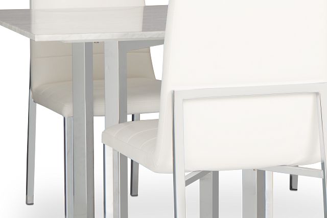 Amalfi White Marble Rectangular Table & 4 Upholstered Chairs