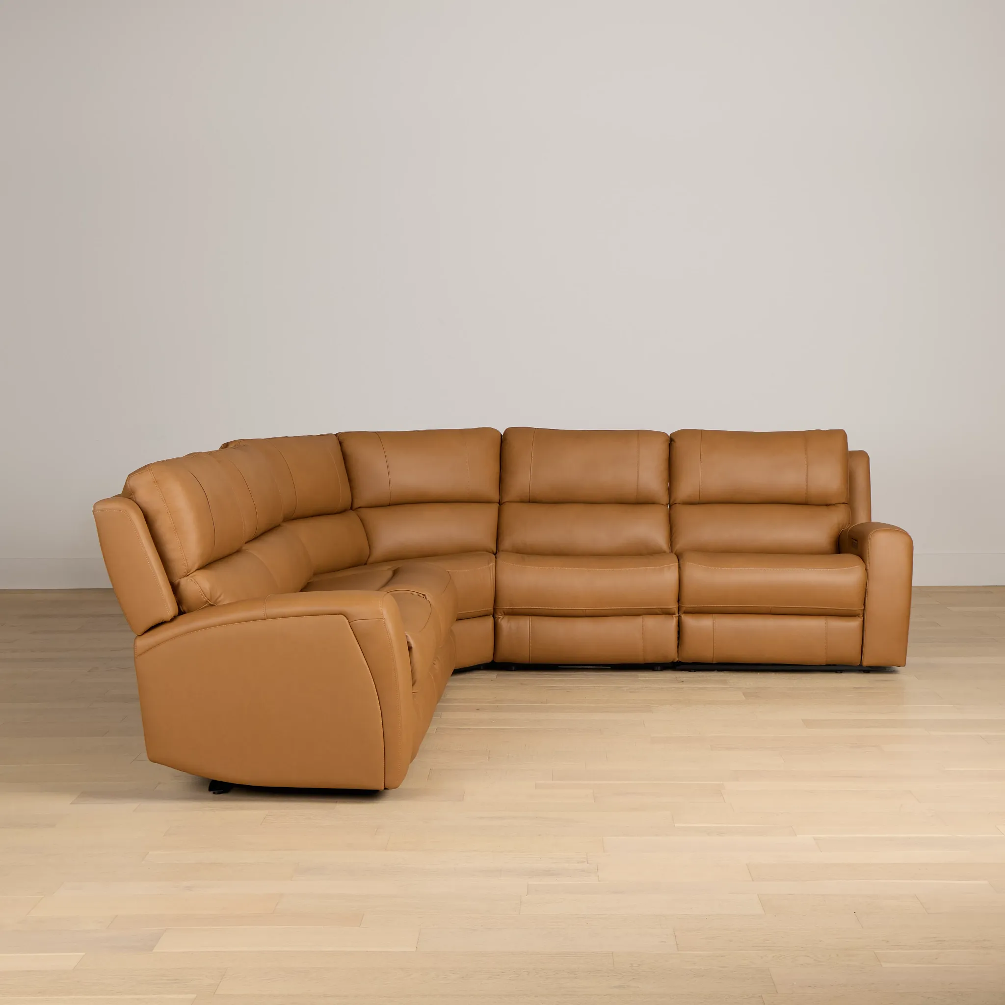Summit Light Brown Lthr/vinyl Small Two-arm Power Reclining Sectional