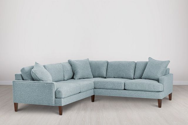 Morgan Teal Fabric Small Right 2-arm Sectional W/ Wood Legs