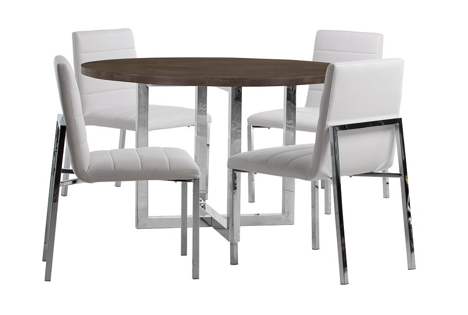 Amalfi White Wood Round Table 4 Upholstered Chairs Dining Room Dining Sets City Furniture