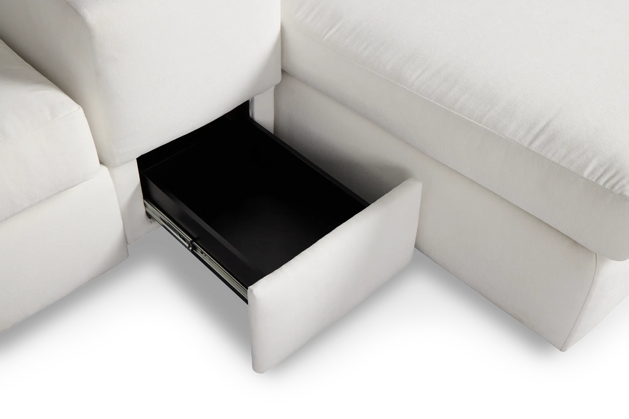 Citymod White Fabric Large Left Chaise Sectional With Storage Console