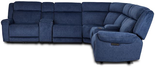 Beckett Dark Blue Micro Large Triple Power Reclining Two-arm Sectional