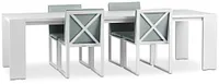 Linear White Teal 110" Aluminum Table & 4 Cushioned Side Chairs