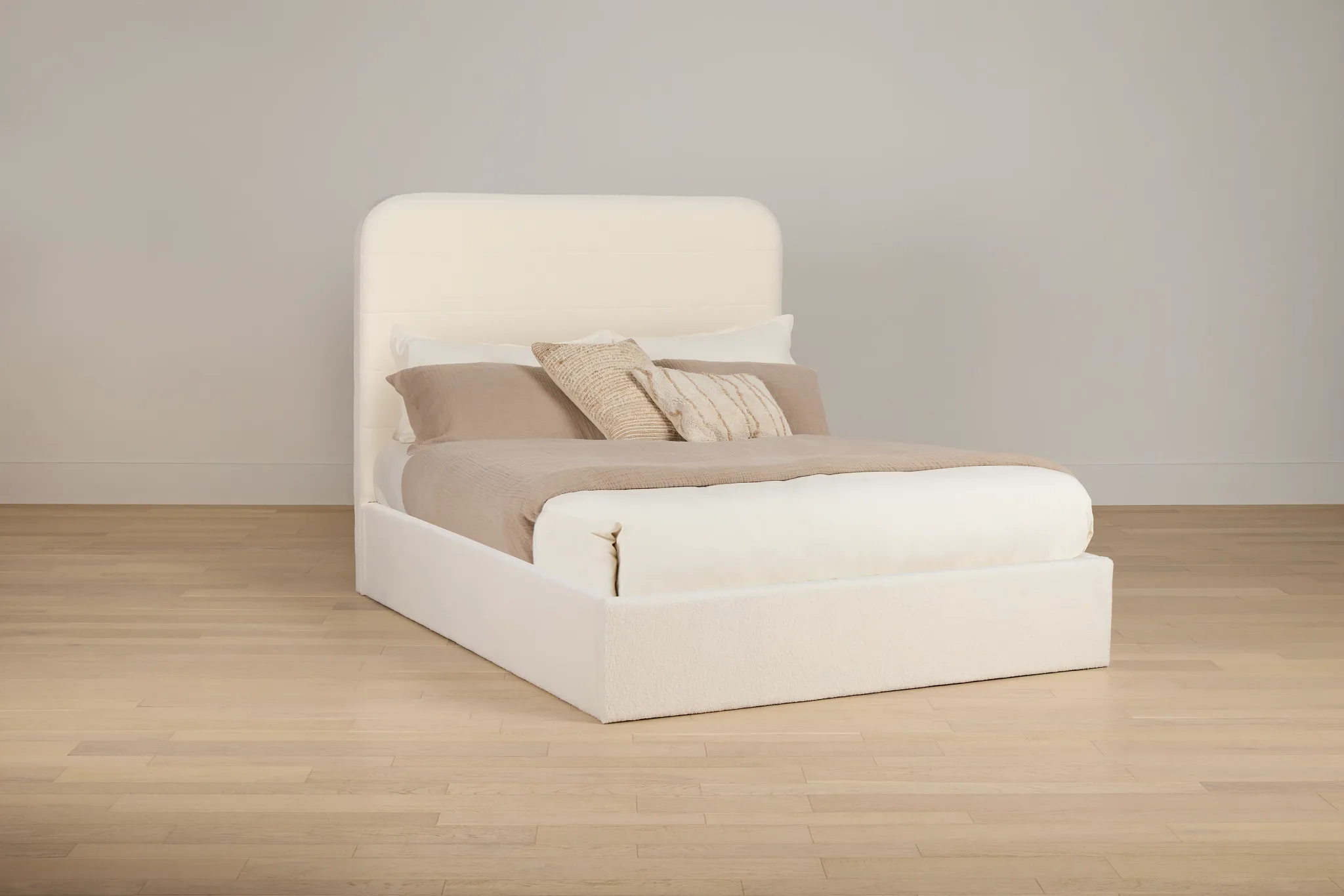 Lyndie Beige Upholstered Platform Bed