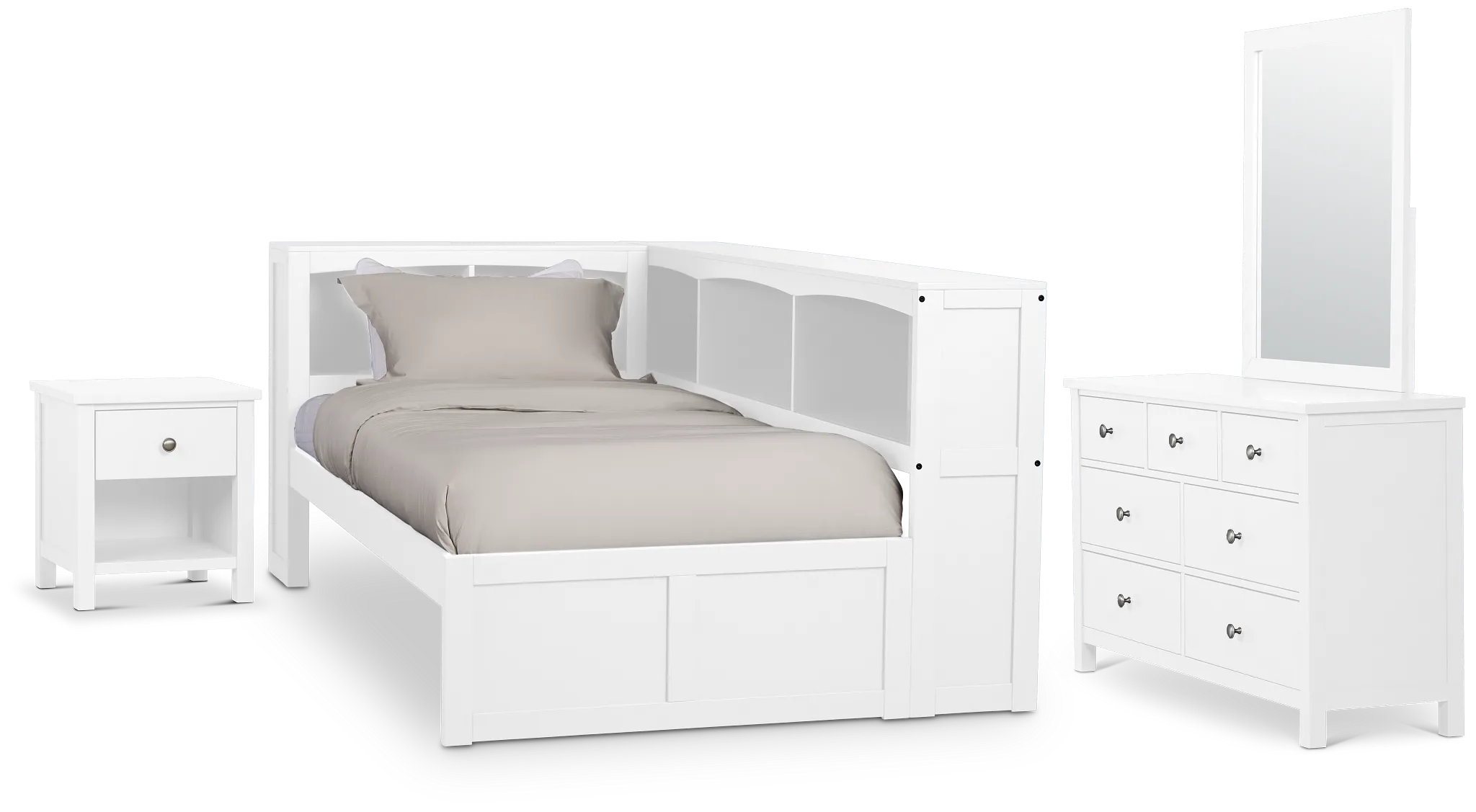 Charleston White Corner Bookcase Bedroom