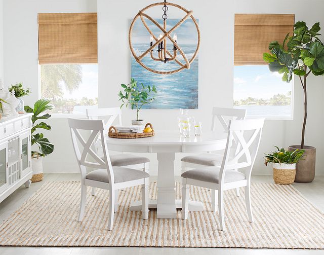 Marina White Round Table & 4 Wood Chairs (1)