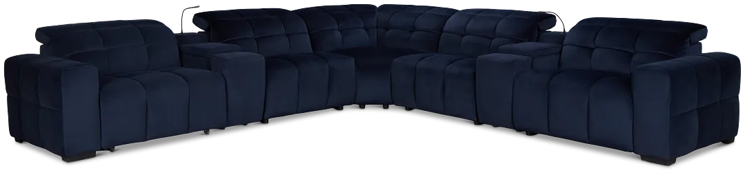 Gemma Navy Velvet Large Right Chaise Power Reclining Sectional