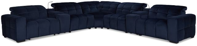 Gemma Navy Velvet Large Right Chaise Power Reclining Sectional