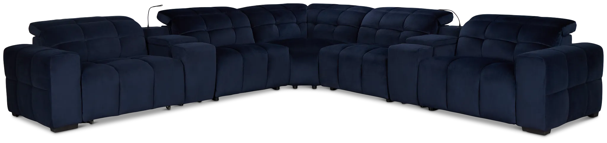 Gemma Navy Velvet Large Right Chaise Power Reclining Sectional