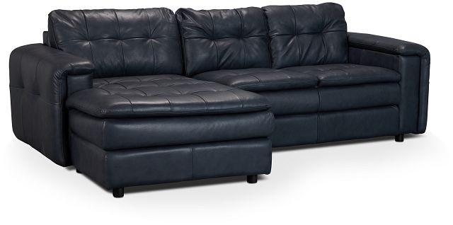 Rowan Navy Leather Left Chaise Sectional