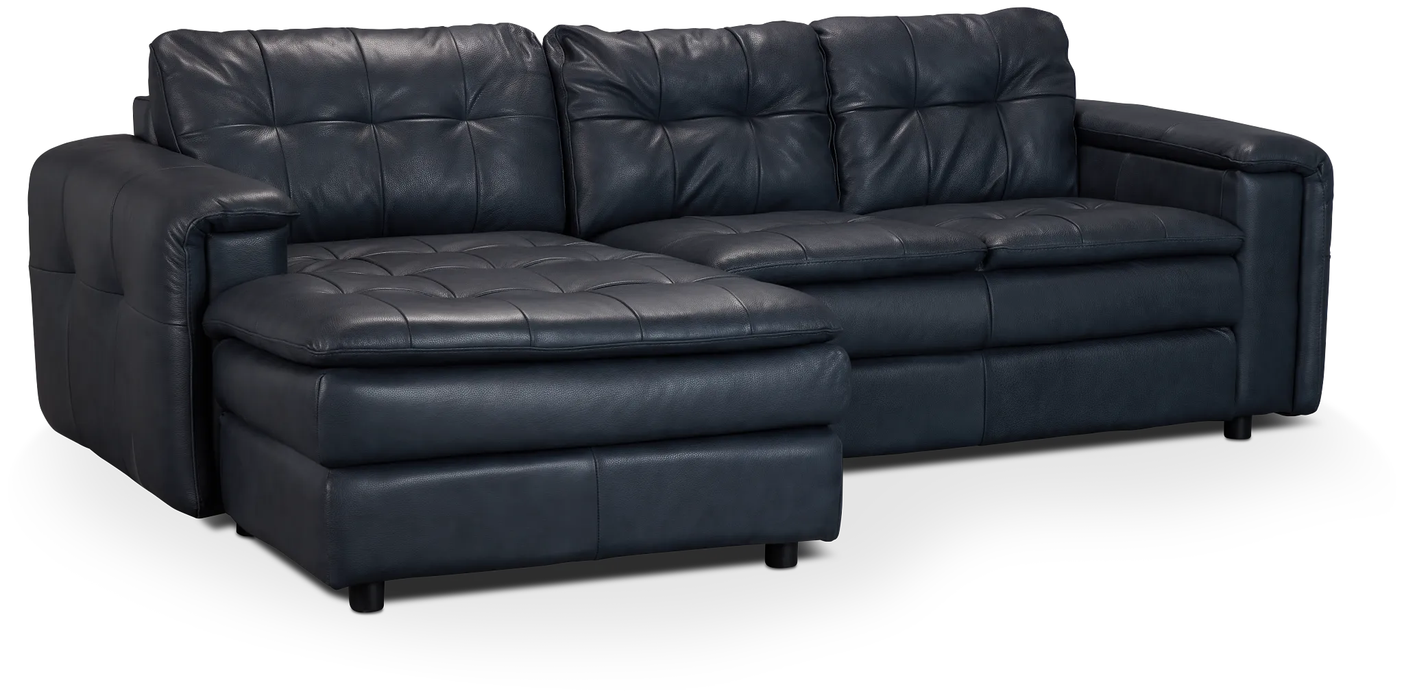Rowan Navy Leather Left Chaise Sectional