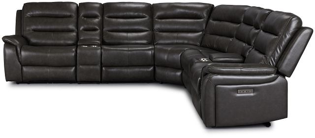 Maverick Dark Gray Lthr/vinyl Large Triple Power Reclining Two-arm Sectional