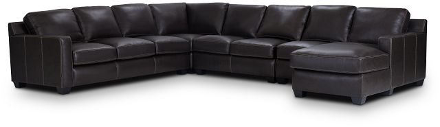 Carson Dark Brown Leather Large Right Chaise Memory Foam Sleeper Sectional