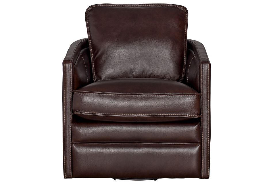 Alexander Dark Brown Leather Swivel Chair Living Room Chairs City Furniture