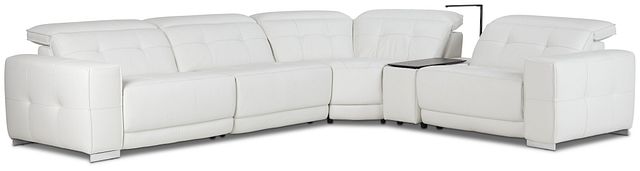 Reva White Leather Small Triple Power Reclining Two-arm Sectional