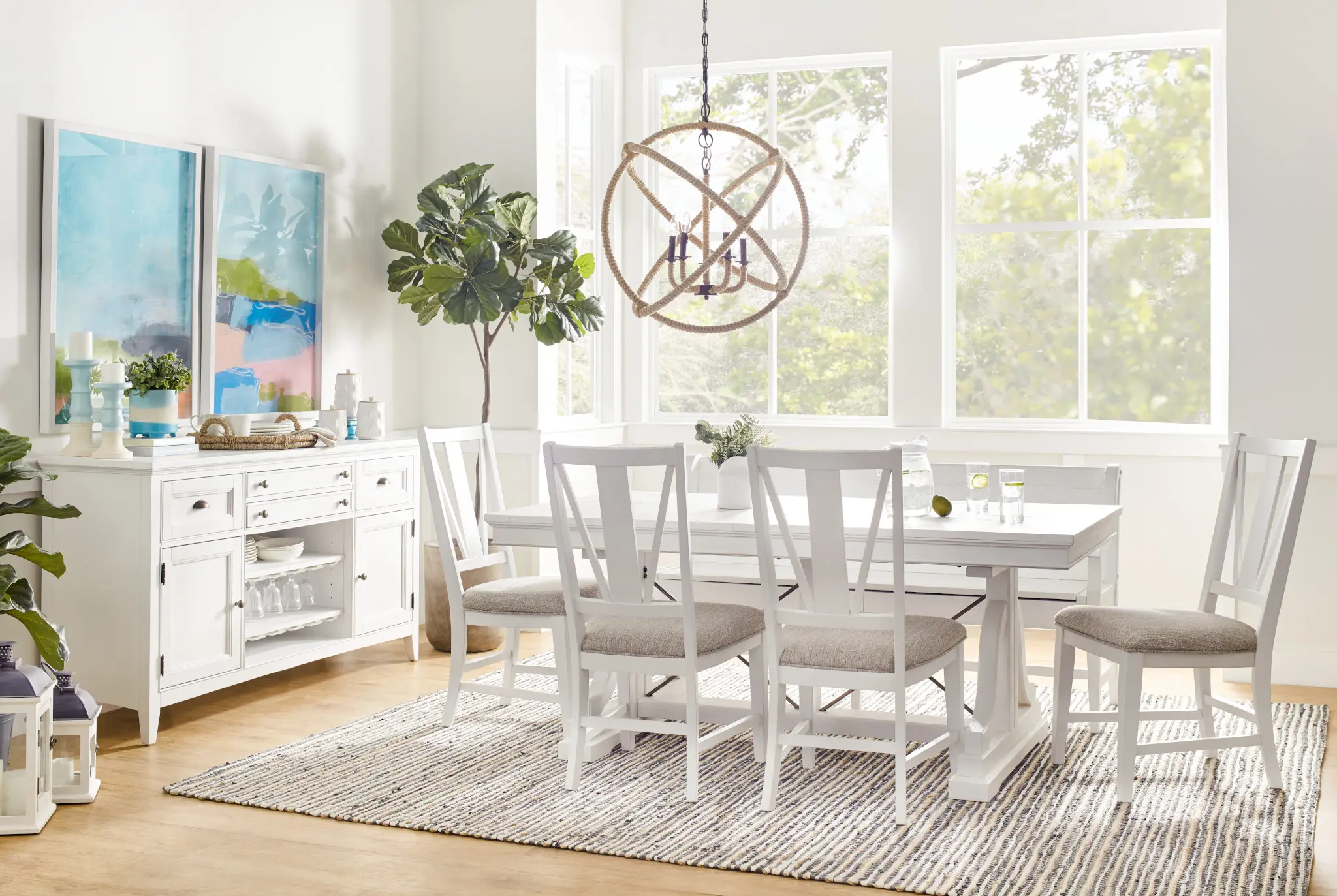 Heron Cove White Trestle Rectangular Table & 4 Wood Chairs Heron Cove White Trestle Rectangular Table & 4 Wood Chairs