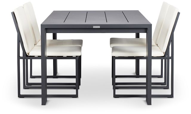 Linear Dark Gray White 70" Aluminum Table & 4 Cushioned Side Chairs