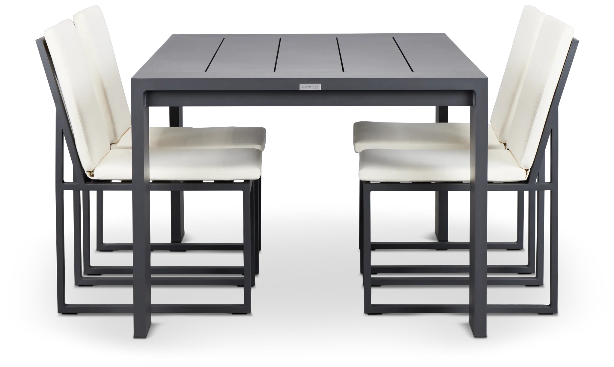 Linear Dark Gray White 70" Aluminum Table & 4 Cushioned Side Chairs