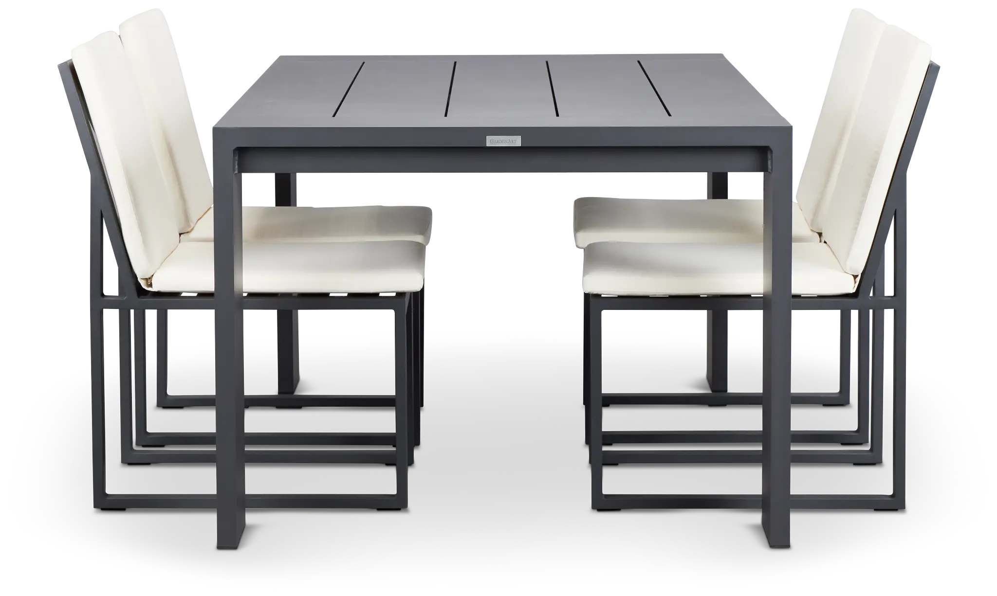 Linear Dark Gray White 70" Aluminum Table & 4 Cushioned Side Chairs Linear Dark Gray White 70" Aluminum Table & 4 Cushioned Side Chairs