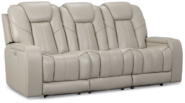 Eclipse Light Gray Lthr/vinyl Power Reclining Sofa W/ Massage