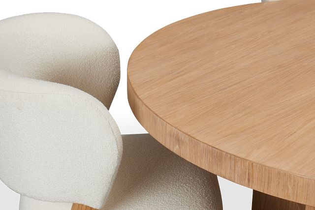 Malibu Light Tone Round Table & 4 Upholstered Chairs