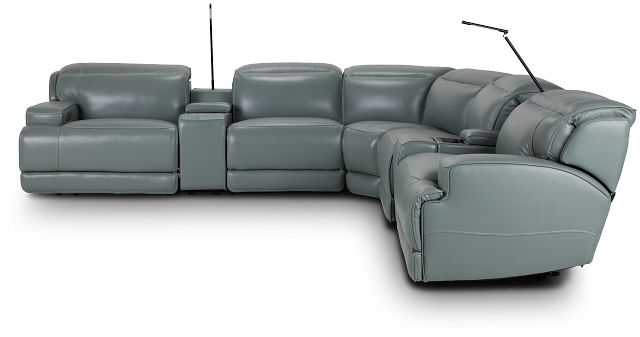 Reign Green Lthr/vinyl Large Triple Power Reclining Two-arm Sectional