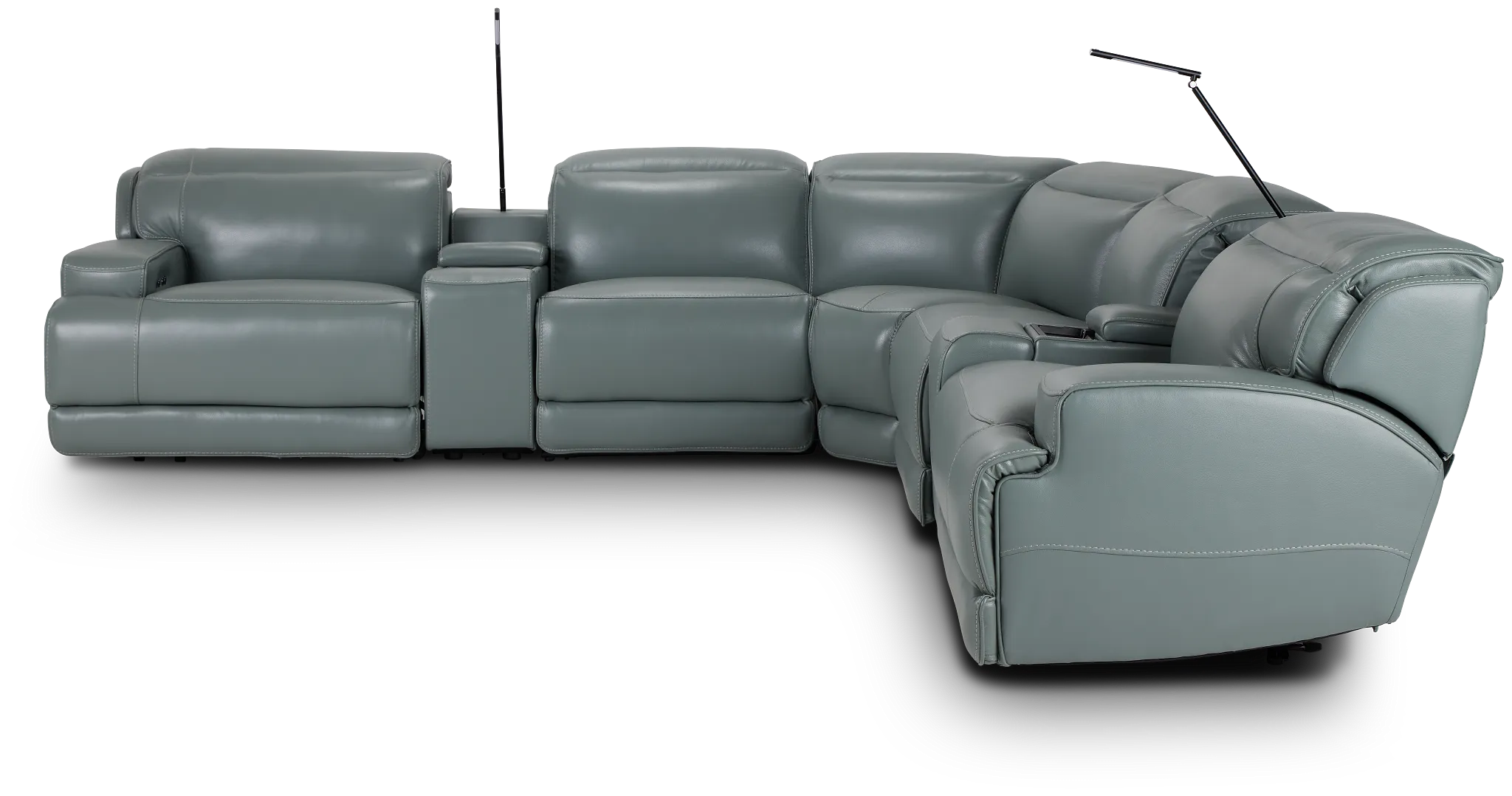Reign Green Lthr/vinyl Large Triple Power Reclining Two-arm Sectional