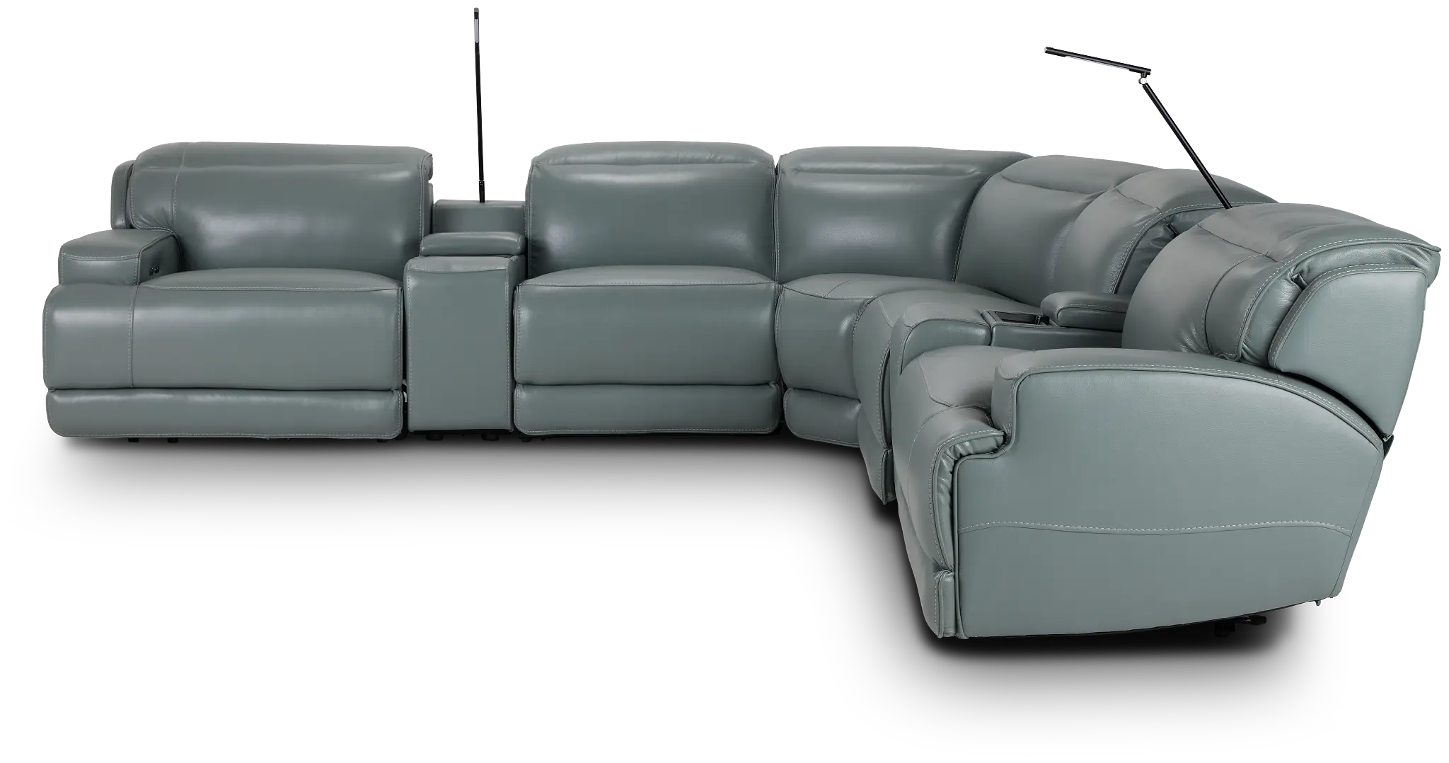 Reign Green Lthr/vinyl Large Triple Power Reclining Two-arm Sectional Reign Green Lthr/vinyl Large Triple Power Reclining Two-arm Sectional