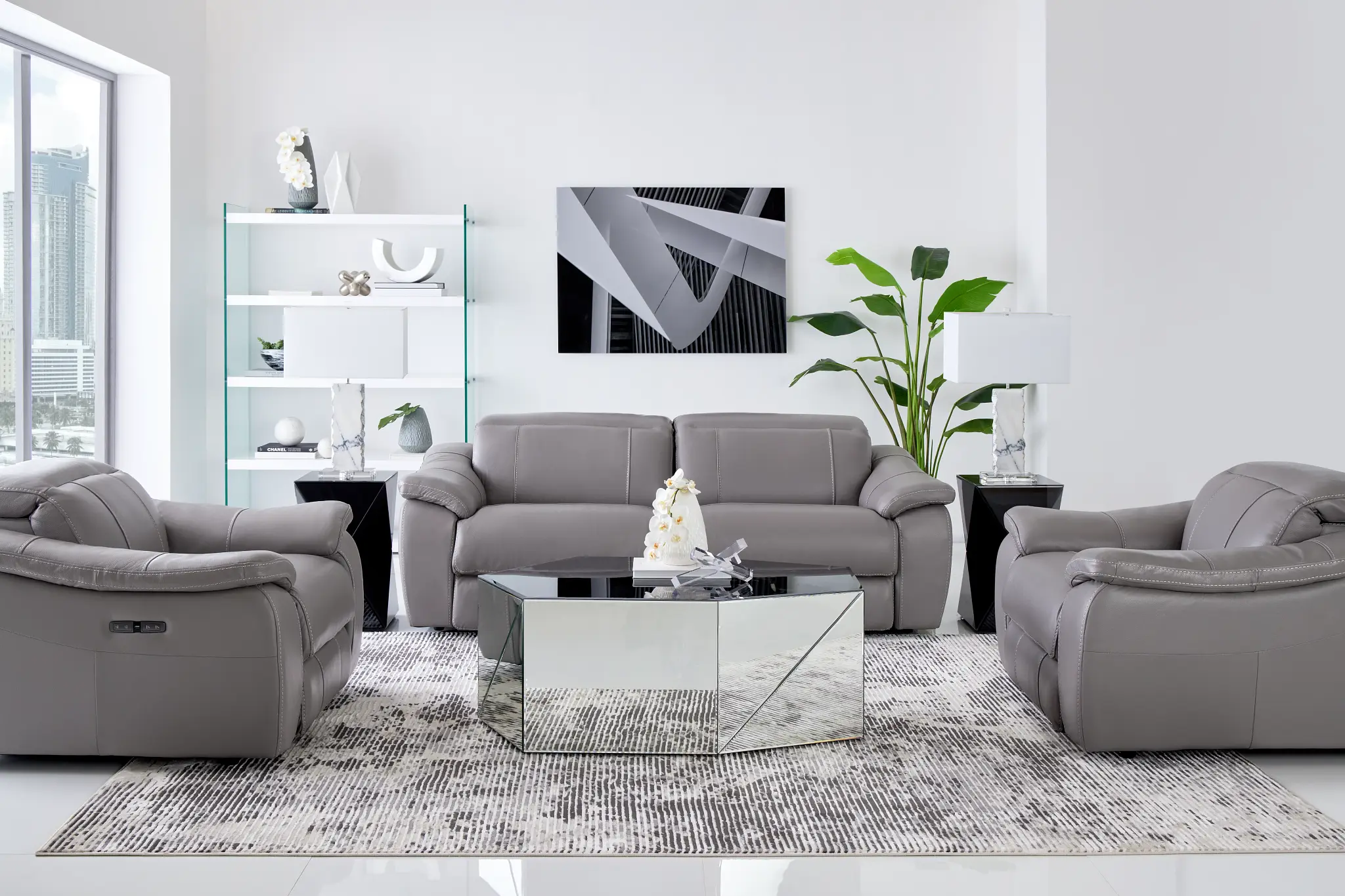 Marion Gray Lthr/vinyl Power Reclining Sofa Marion Gray Lthr/vinyl Power Reclining Sofa