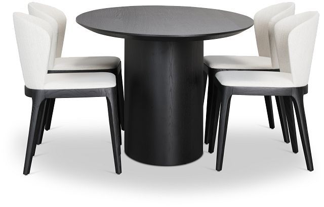 Nomad Black 78" Oval Table & 4 Light Beige Chairs W/ Black Legs