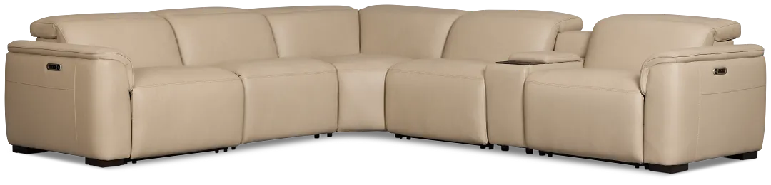 Flexsteel Brodie Taupe Lthr/vinyl Medium Triple Power 2-arm Sectional