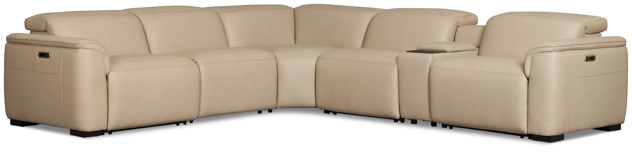 Flexsteel Brodie Taupe Lthr/vinyl Medium Triple Power 2-arm Sectional