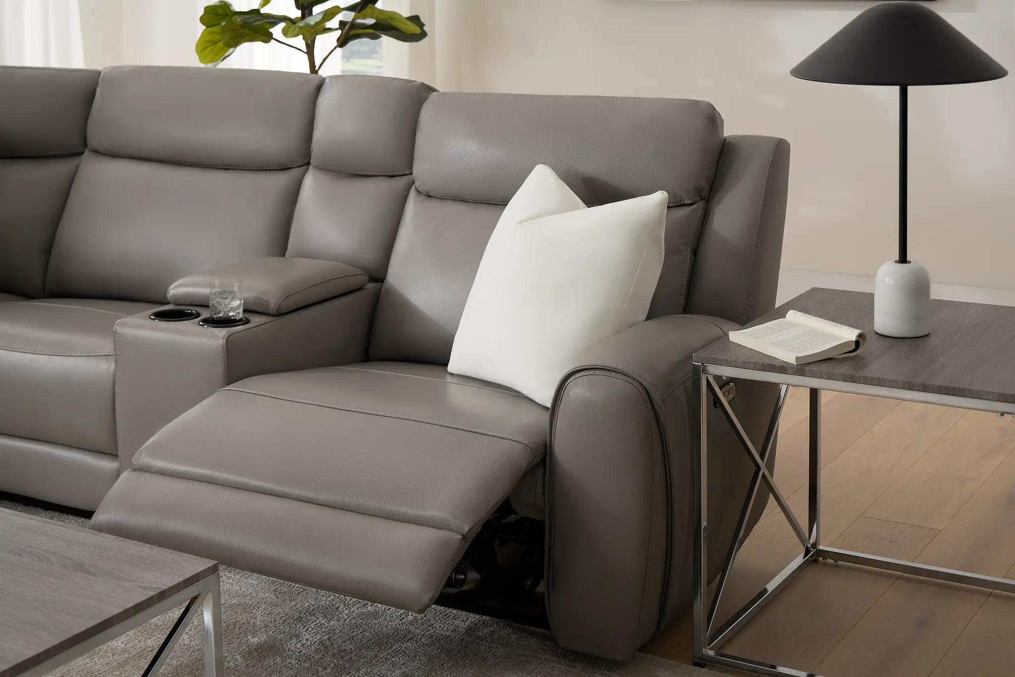 Walker Light Gray Lthr/vinyl Medium Triple Power 2-arm Sectional Walker Light Gray Lthr/vinyl Medium Triple Power 2-arm Sectional