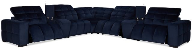 Gemma Navy Velvet Large Triple Power Reclining Two-arm Sectional