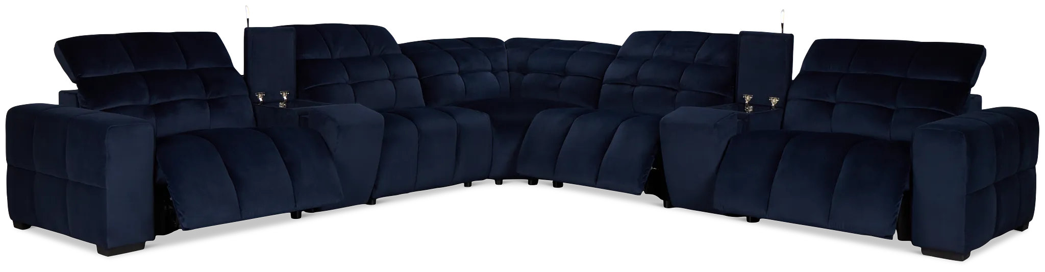 Gemma Navy Velvet Large Triple Power Reclining Two-arm Sectional