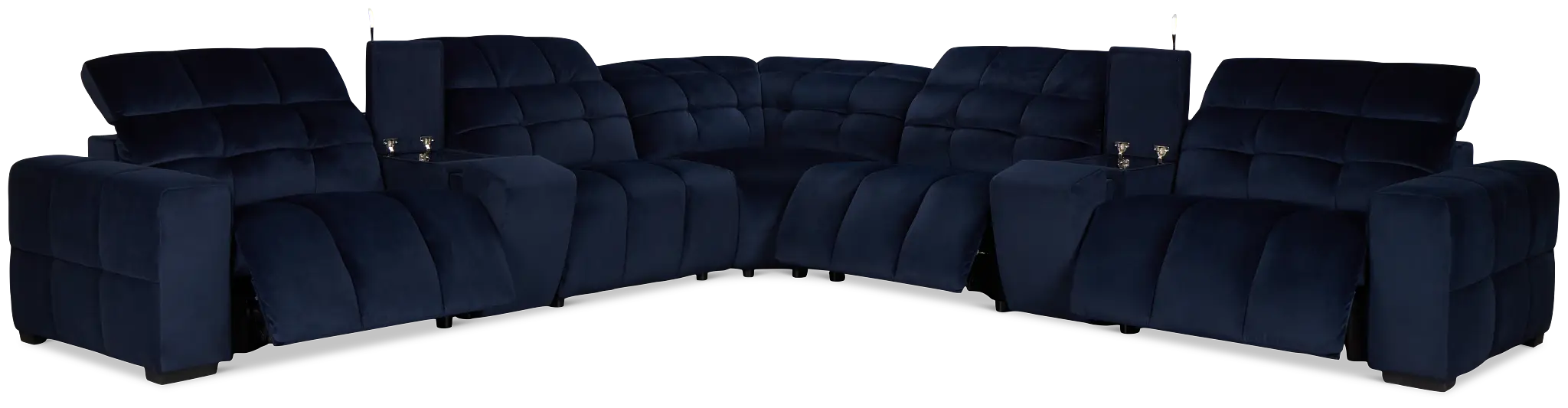 Gemma Navy Velvet Large Triple Power Reclining Two-arm Sectional Gemma Navy Velvet Large Triple Power Reclining Two-arm Sectional