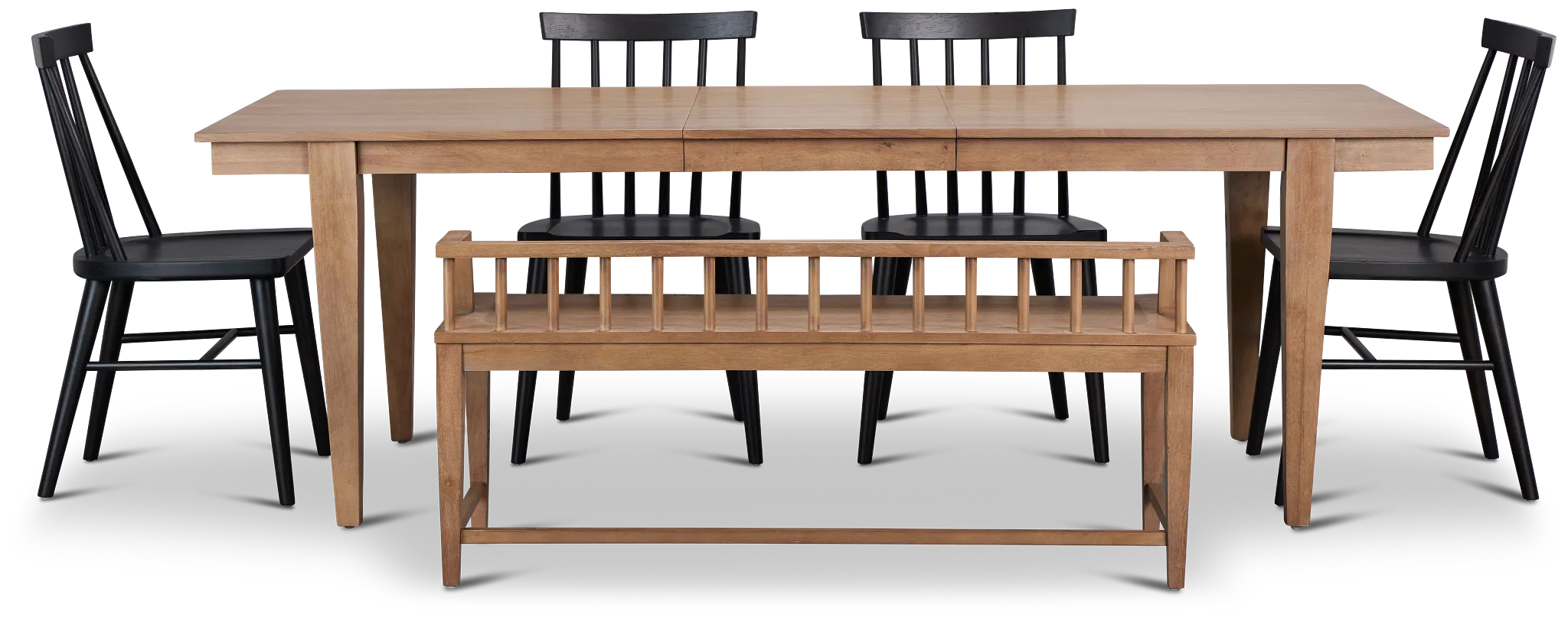 Provo Mid Tone Rect Table With 4 Wood Side Chairs & Bench