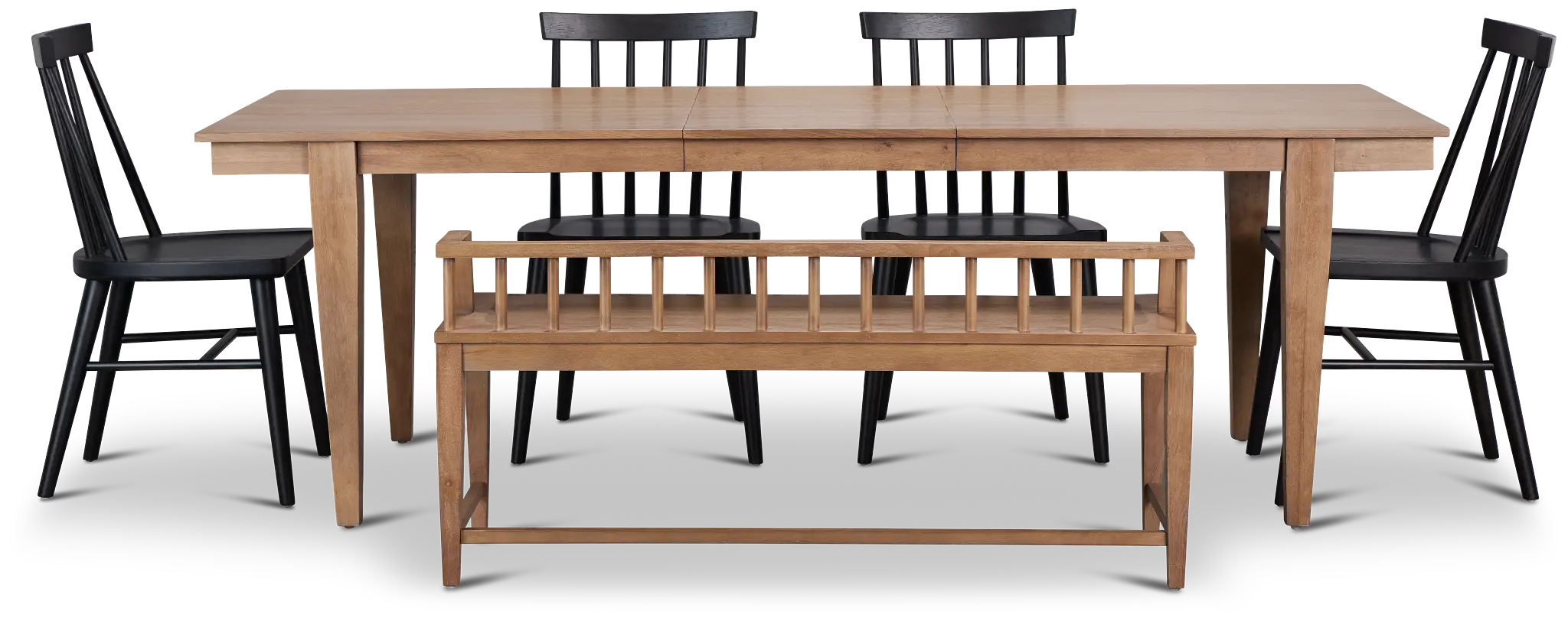 Provo Mid Tone Rect Table With 4 Wood Side Chairs & Bench Provo Mid Tone Rect Table With 4 Wood Side Chairs & Bench