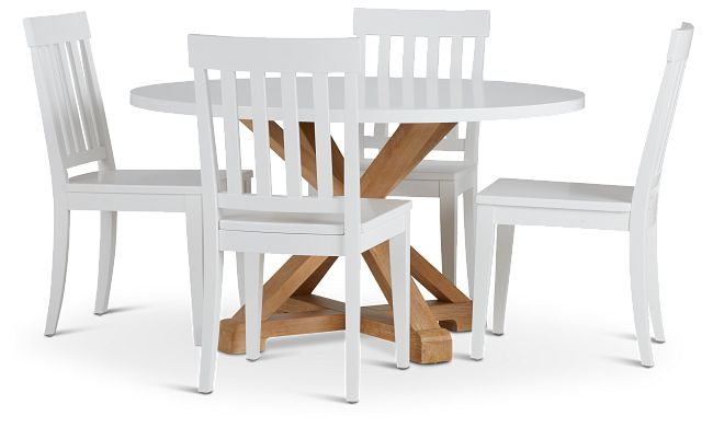 Nantucket Two-tone White Round Table & 4 White Chairs