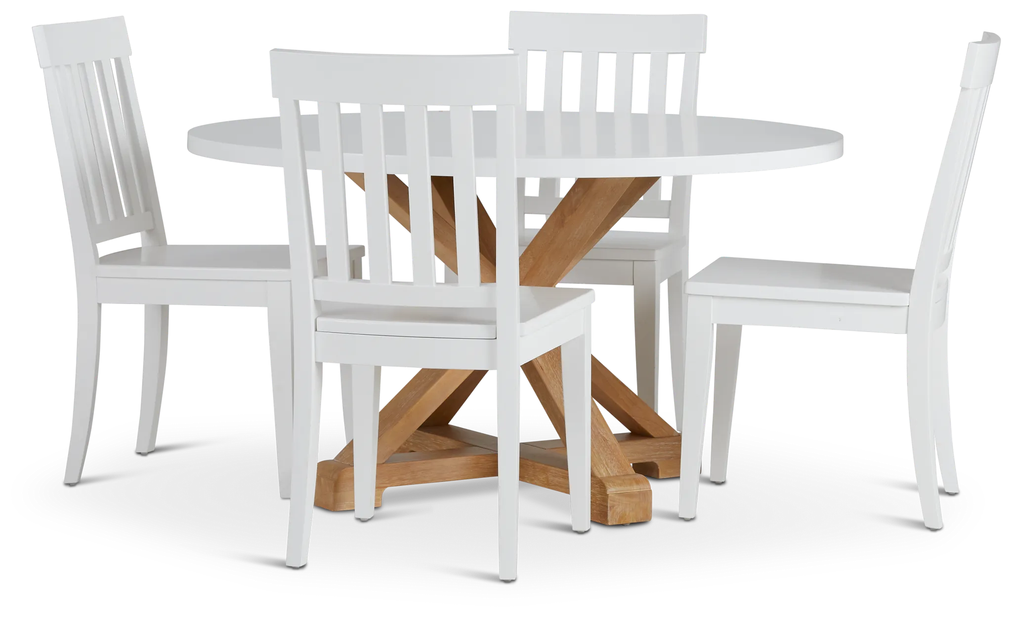 Nantucket Two-tone White Round Table & 4 White Chairs