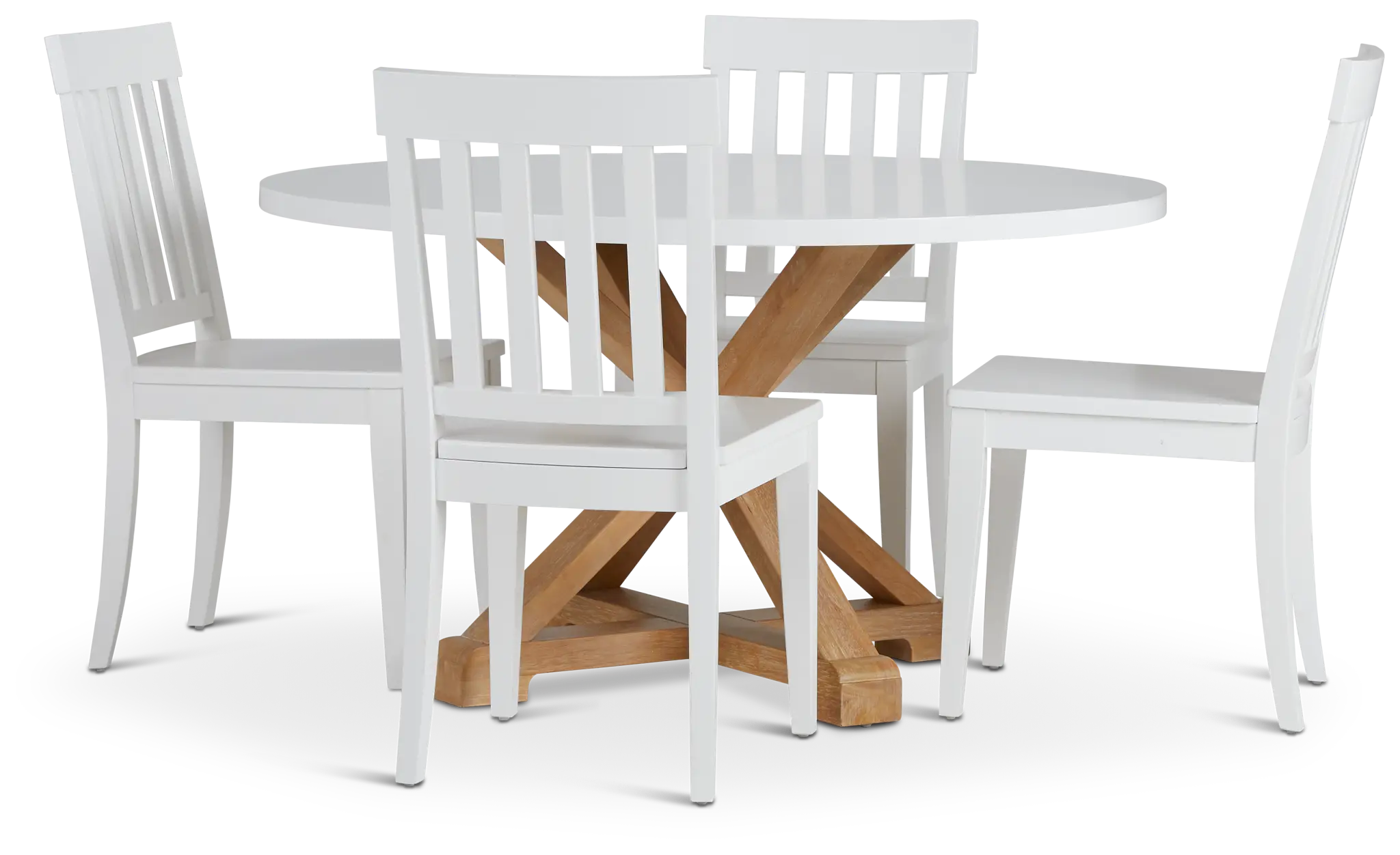 Nantucket Two-tone White Round Table & 4 White Chairs Nantucket Two-tone White Round Table & 4 White Chairs