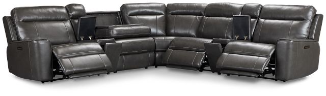 Benji Dark Gray Lthr/vinyl Large Triple Power Reclining Two-arm Sectional