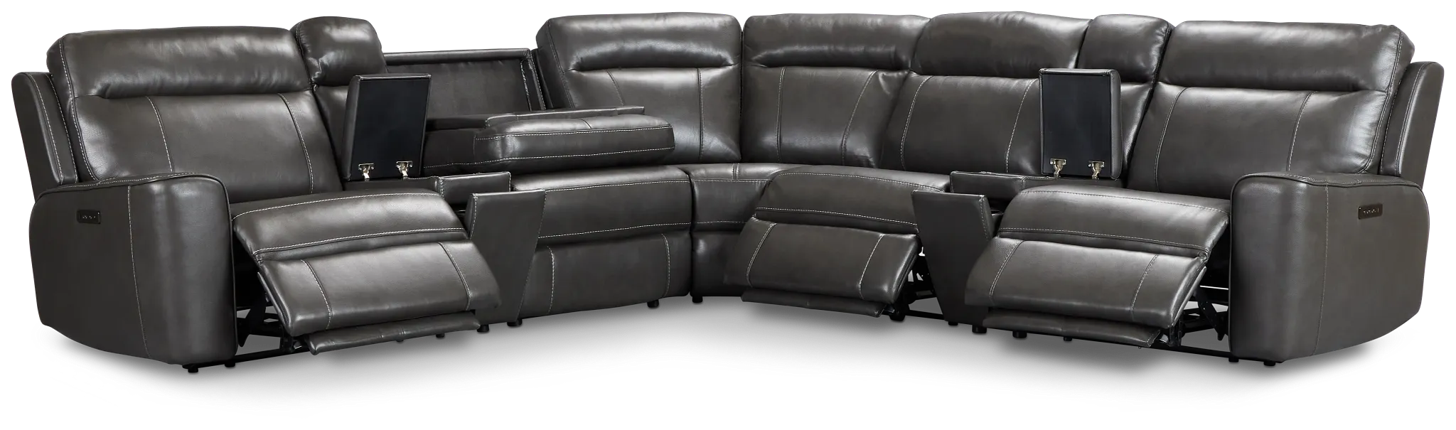 Benji Dark Gray Lthr/vinyl Large Triple Power Reclining Two-arm Sectional