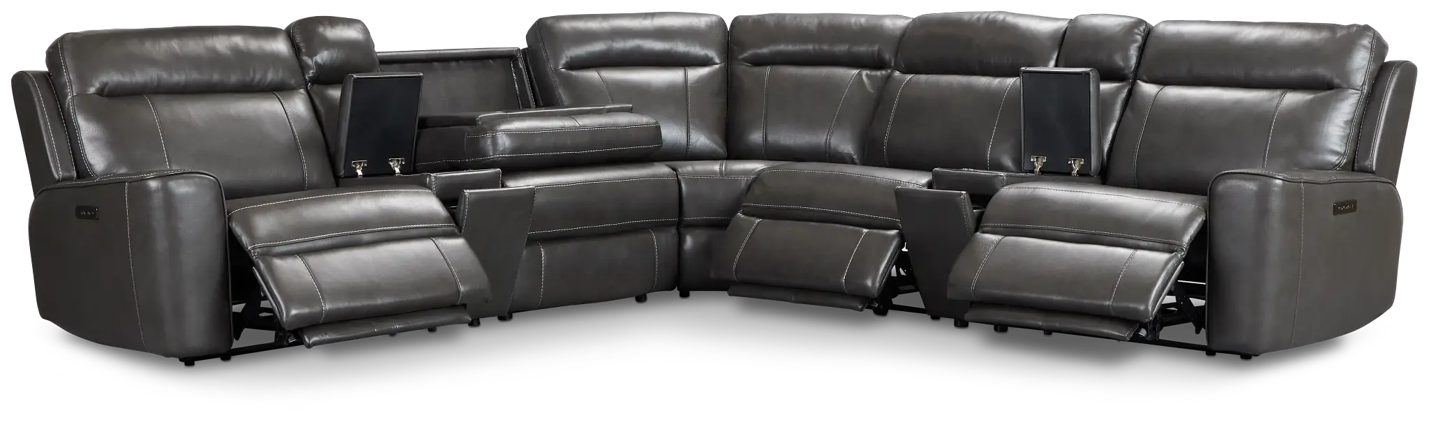 Benji Dark Gray Lthr/vinyl Large Triple Power Reclining Two-arm Sectional Benji Dark Gray Lthr/vinyl Large Triple Power Reclining Two-arm Sectional