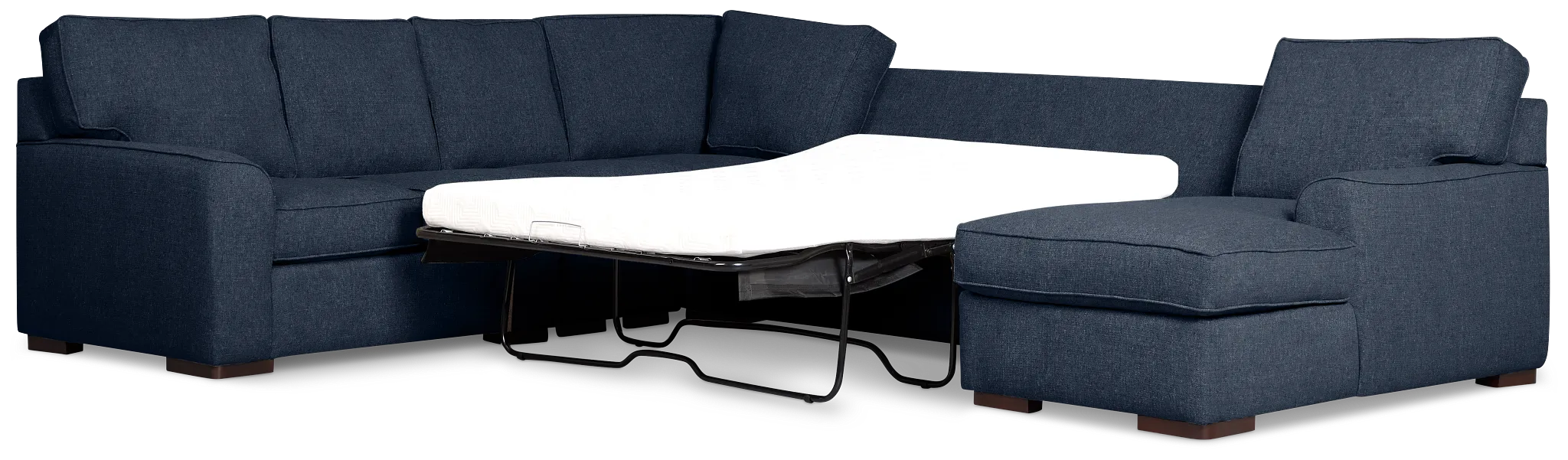 Sinclair Dark Blue Fabric Righ Chaise Cooling Memory Foam Sleeper Sectional