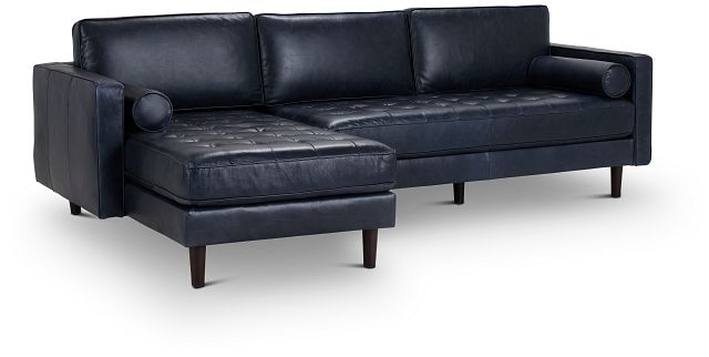 Ezra Blue Leather Left Chaise Sectional