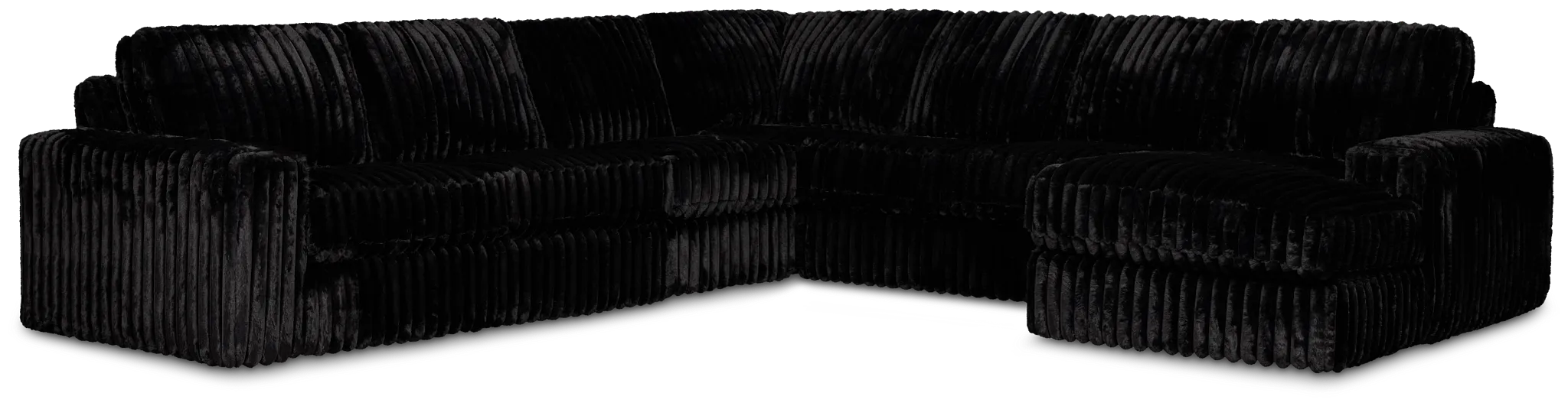 Teddy Black Fabric Large Right Chaise Sectional